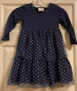 Hanna Andersson Navy Glitter Tulle Dress Girls Dressy Long Sleeve Size 100 4 - Picture 1 of 3