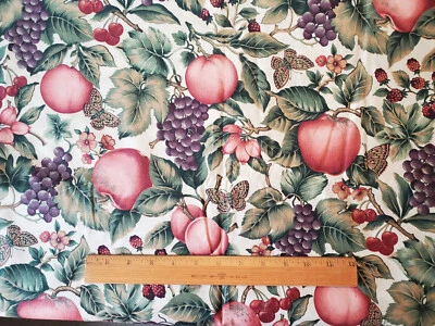 Cranston Large Scale Fruit Butterflies Cotton Fabric Apples Grapes 2+ Yards - Image 1 of 3