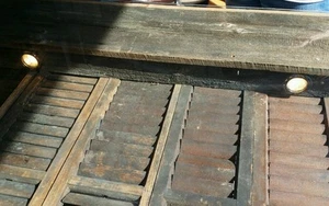 Custom made, Reclaimed Barn Wood Table, Antique Shutters, Lighted Glass - Picture 1 of 9