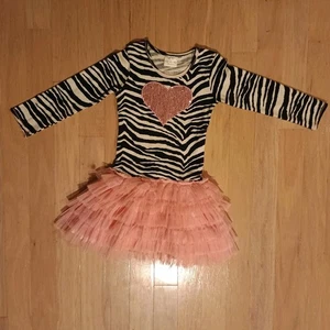 ooh la la couture zebra print sequin heart dress w/ pants girl's size 6x/7 EUC - Picture 1 of 11