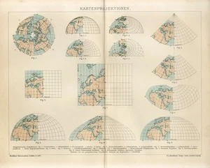1895 WORLD MAP PROJECTIONS MERCATOR PROJECTION SINUSOIDAL PROJECTION Antique Map - Picture 1 of 1