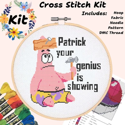 Spongebob squarepants Patrick cartoon Cross Stitch needlepoint kit 14 count - Image 1 of 4