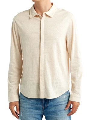 John Varvatos Carrilho Knit Linen Button Up Shirt Regular Fit S Marble MSRP $398 - Image 1 of 4