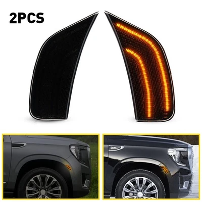 2 желтых дымчатых светодиодных габаритных боковых фонаря для 2021–23 GMC Yukon XL Denali ChevyTahoe - Изображение 1 из 4