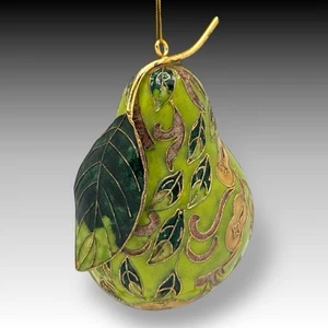 VTG Cloisonné Enamel PEAR Ornament – Gilded Decorative Holiday Fruit 3.75” - Picture 1 of 6