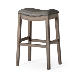 Maven Lane Adrien Barstool Reclaimed Oak/Stone Vegan Leather, Set of 2(Open Box) - Picture 1 of 6