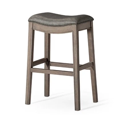 Maven Lane Adrien Barstool Reclaimed Oak/Stone Vegan Leather, Set of 2(Open Box) - Image 1 of 4