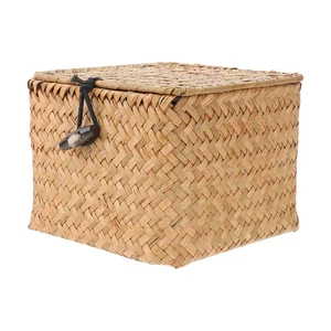 Wicker Container with Lid Straw Covered Baskets Lids for Storage - Picture 1 of 5