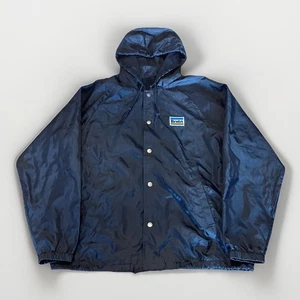 Brixton Mfg Jacket Men’s Size Medium Navy Windbreaker Hooded Button Snap Skater - Picture 1 of 15