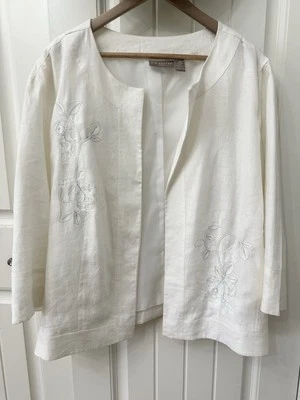 Кремово-белая льняная вышитая куртка с полной подкладкой Kim Rogers размер 2x  - Изображение 1 из 4