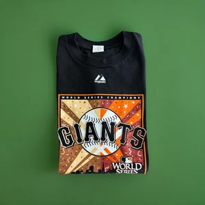 Majestic SF Giants 2010 World Series Celebration Shirt Double Sided Mens Medium - Picture 1 of 12