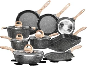 JEETEE Pots and Pans Set Nonstick 23pcs, Healthy 23 pcs Granite Set, Gray - Picture 1 of 9
