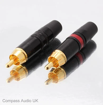 12 NEUTRIK GOLD PHONO RCA PLUGS NYS373 Red/Black Professional Connectors REAN - Image 1 of 4
