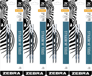 Zebra G-402 Stainless Steel Pen Jk-Refill, Fine Point, 0.5Mm, Black Ink, 8-Count