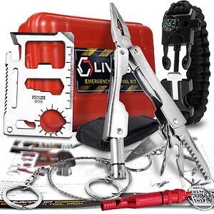 Survival Emergency SOS Kit Multi Tool Fire Starter Paracord Bracelet LIVABIT 
