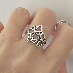 Sterling Sterling Three Butterfly Ring, Silver Rings, Bug Ring, Butterflies - Picture 1 of 12