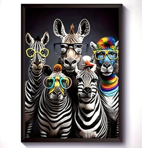 Art Canvas Colorful Zebra Canvas Print, Modern Art Decor Fun Zebras 16 x 24” - Picture 1 of 2