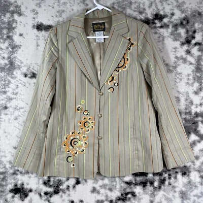Bob Mackie Blazer Womens Size Medium Lined Embroidered Floral Striped Career - Image 1 of 4
