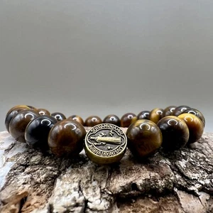 Handmade Catholic Christian Religious bracelet Rosary Prayer Beads Tigers Eye - Picture 1 of 10