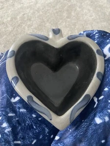 Rowe Pottery Works Heart Bowl w/ Handle Blue Grey Cambridge WI Stoneware 1995 - Picture 1 of 2