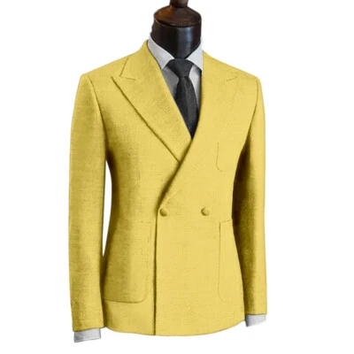 Hombres de Negocios Blazer Trajes Novio Esmoquin Calce Regular Doble Pecho Chaquetas Abrigos Foto 1 de 4