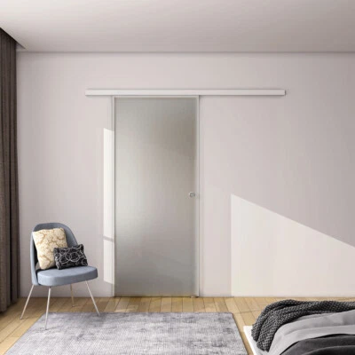 225cm Porta Scorrevole Vetro 8mm Pellicola Antifrantumi Bianco Verniciato - Immagine 1 di 4