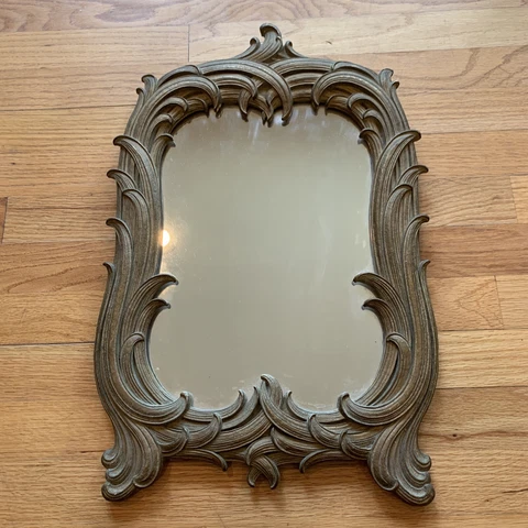 Vintage Art Nouveau wall hang mirror solid wood carved Wood Backing Heavy Cover