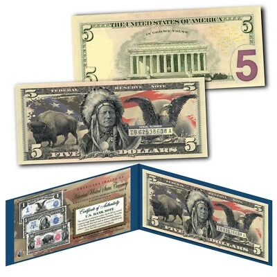 Americana Images of Historical U.S. Currency Genuine Legal Tender $5 Bill INDIAN - Image 1 of 3