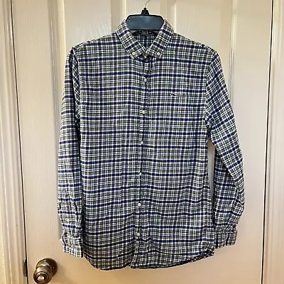 Vineyard Vines Green Blue Plaid Flannel Whale Shirt Boys Size Large 14 - Image 1 of 4