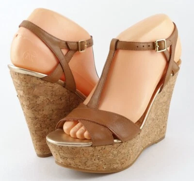 $280 JUICY COUTURE DAKOTA Tan Leather Designer Platform Sandals Wedges 10 - Image 1 of 4