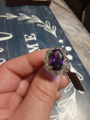 Anillo de amatista y zafiro enchapado en oro blanco de 14k creado en laboratorio talla 7 Foto 1 de 4