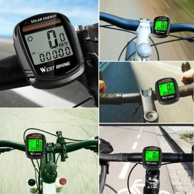 Wireless Solar Powered Bike Speedometer Odometer Waterproof Cycling Device - Image 1 of 4