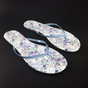 Lauren Conrad Damen-Flip-Flops Größe 7 Blumenmuster weiß blau lila pink Sandalen - Bild 1 von 8