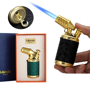 Lubinski Windproof Jet Cigar Lighter 1 Torch Butane Cigar Punch w/ Lock Gift Box - Picture 1 of 14