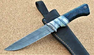 Cuchillo de caza al aire libre acero damasceno damasco nazarov cuchillos hechos a mano HRC62 Вепрь - Imagen 1 de 11