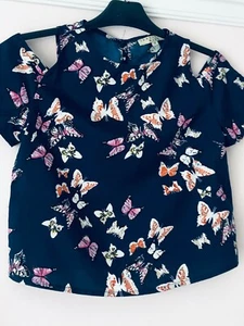 Girl's Navy off the shoulder 'Innocent Kids' blouse with butterflies, age 11 - Picture 1 of 4