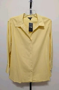 The Limited Women's Plus Luna Yellow Linen Blend Top Blouse Button Tunic 1X $74 - Picture 1 of 8