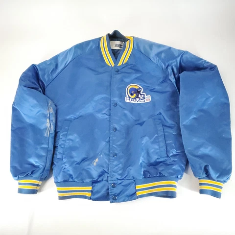 Men’s Large Vintage Chalk Line L.A. Rams NFL Satin Varsity Bomber Jacket DAMAGED Cover