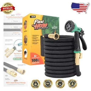 Kink-Free 100FT Expandable Garden Hose, Brass Fittings – Perfect for Garden Use - Picture 1 of 9