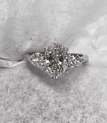 Three Stone 1.70Ct Oval Cut Lab Grown Diamond Engagement Ring 14K White Gold - Image 1 of 4