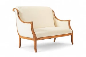 1940s Antique French Art Deco Two-Seat Loveseat Sofa Cream Upholstery - Picture 1 of 12