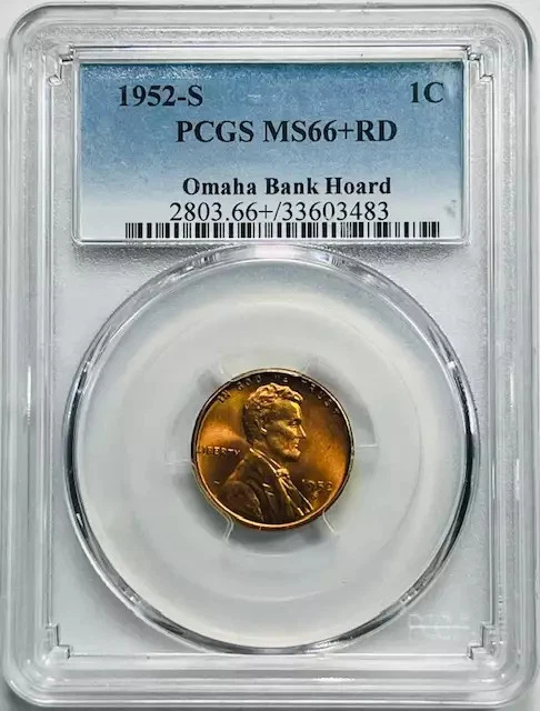 1952 S Small Cents Lincoln Wheat Penny PCGS MS-66+ Plus RD Red Omaha Bank Hoard - Image 1 of 2