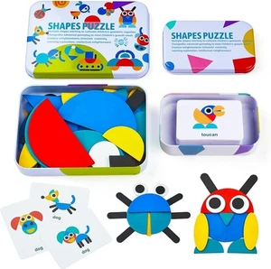LiKee Open Ended Wooden Shape Puzzles (36 Blocks&60 Cards) for Toddlers 3+ Years - Picture 1 of 6