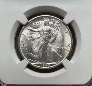 NGC MS-66 WWII ๐บ๐ธ 1945-S Walking Liberty ARGENTO mezzo dollaro MS BU non circolato - Foto 1 di 5