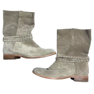 Frye Cara Pickstitch halbhoher Stiefel zum Überziehen Wildleder aschtaupe Größe 7,5 B Damen - Bild 1 von 8