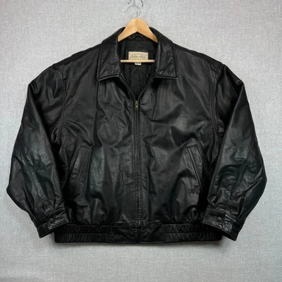 Chaqueta de bombardero de cuero vintage Y2K St John's Bay para hombre XXL negra acolchada clásica Foto 1 de 4