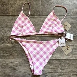 Neu mit Etikett Toast Swim x FP Movement Triangel-Bikinioberteil pink Gingham & freches Unterteil XL - Bild 1 von 5