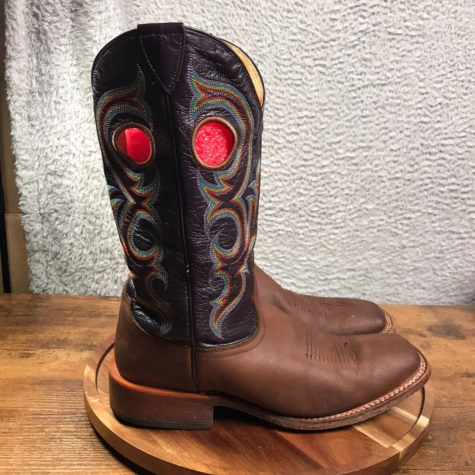 Botas occidentales de mano Nocona Ranch para hombre 8D púrpura crujiente cuero de cabra/vaca amueblado Foto 1 de 4