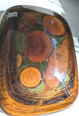 Hebilla de cinturón de madera con incrustaciones de color turquesa acrílico Lucite vintage años 70 Foto 1 de 4