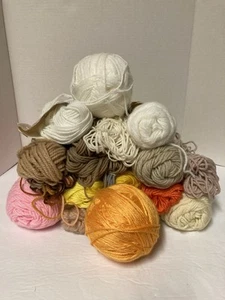 Lotto di 18 matassine di filato parziali palline di filato lotto misto giallo arancio rosa marrone bianco - Foto 1 di 6